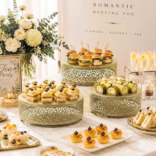3-Piece Metal Cake Stand Set, Round Buffet Risers (8 to 12 Inch) – Sturdy Dessert Cupcake Pastry Candy Plate Stands for Wedding, Birthday Party & Event (3P-Gold) - color: Gold, size: 3P-Round(8IN to 12 IN)