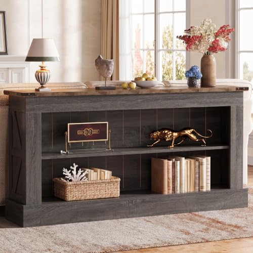 Tribesigns 63-Inch Long Console Table for Entryway, Narrow Long Entry Table with Shelves for Living Room, Farmhouse Sofa Console Behind Couch, for Foyer, Hallway, Gray and Brown - color: Gray and Brown