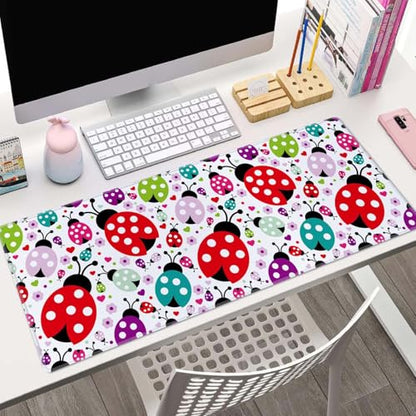 Ladybug Large Gaming Mouse Pad,Mouse Pad Gaming 31.5 x 11.8 in Mouse Mat Desk Pad,Large Desk Mat,Extended Keyboard Mousepad with Non-Slip Base and Stitched Edge for Desk Home Office - color: Ladybug