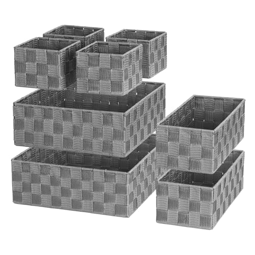 Posprica Woven Baskets, Storage Baskets for Organizing (Set of 8), Cube Baskets Bin Container Matching Storage Boxes Organizers for Pantry, Office, Shelves, Media-room - color: Gray-8pcs