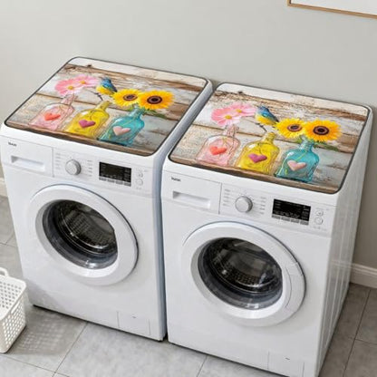 Nuxovilar Sunflower Bird Dryer Cover for the Top, Non-slip Washer & Dryer Protector, 23.62"x19.68" Dust-proof Washing Machine Mat, Diatom Mud Polyester Top Pad for Laundry Room - color: YTT00283-A