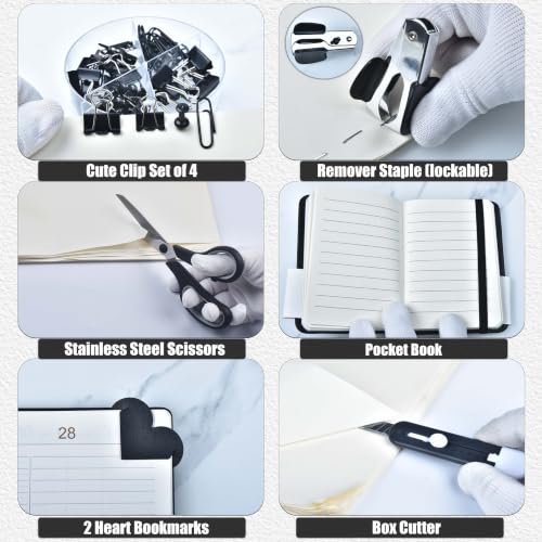 Black Desk Accessories, 24Pcs Office Supplies and Desk Organizers, with Tape Dispenser, Stapler, Staple Remover, Ect, Gift Box Packaging - color: Black