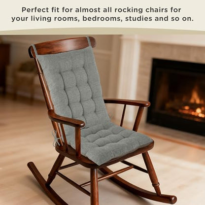 AddGrace Non-Slip Rocking Chair Cushion Extra Large Linen Thick Chair Pads Durable High Back Seat Cushions with Ties Set of 2 Light Grey - color: Light Grey