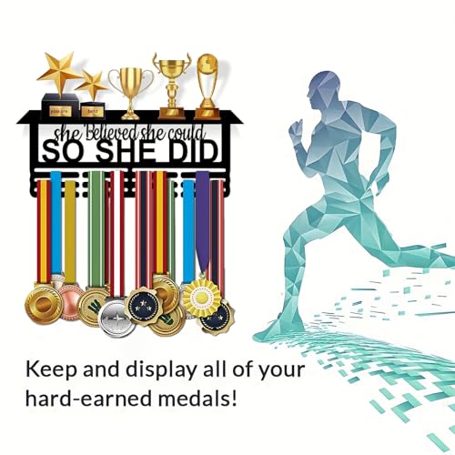 Resama Medal Hanger Holder Display Wall Rack Frame Shelf-Medal Hanger Awards Ribbon Soccer,Gymnastics,Holder Display Rack for 60 Medals - color: So She Did-T