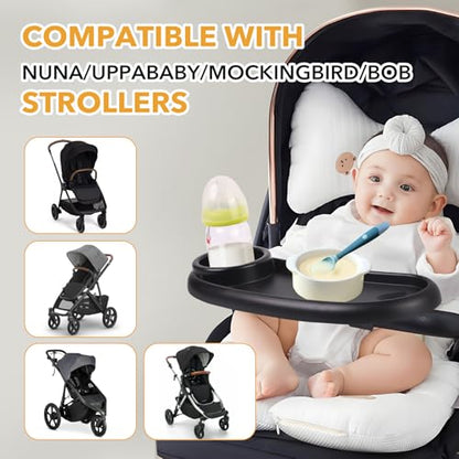 Snack Tray Compatible with Mockingbird,Nuna,Evenflo Stroller | Adjustable Stroller Snack Tray with Cup Holder and Phone Holder, Stroller Accessories Black