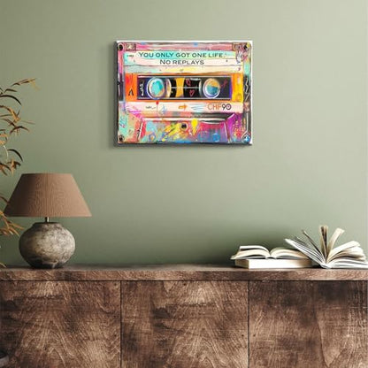 RetroTape Graffiti Motivational Wall Art Graffiti Music Cassette Wall Decor hip hop Inspirational Paintings You Only Got One Life Canvas Print Street Aesthetic Posters Picture for Teen Bedroom 24X16in - size: 24"L x 16"W