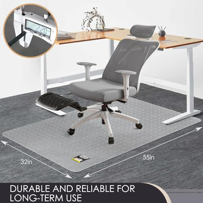 Kuyal Office Chair Mat for Carpet, 32x55 Clear Heavy Duty Computer Chair Mat, Under Desk Protector Carpeted Floors Mat, Easy Chair Movement,Ship Flat - size: 32" X 55"