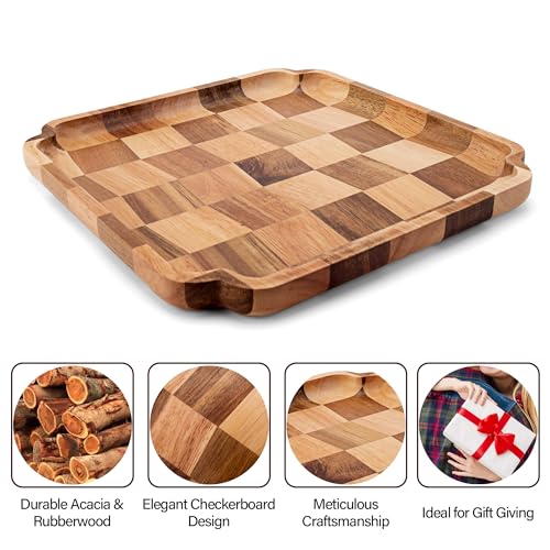 Wood Serving Trays - Set of 2 Square Serving Platters, Wooden Decorative Board Charcuterie Boards for Serving Breakfast Dinner Appetizers Coffee BBQ Party (1 x 9.6 in, 1 x 7.8 in) - color: Square