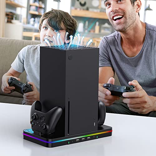 Cooling Fan Charging Stand for Xbox Series X/S Console, Vertical Dual Controller Charger Station Accessories with 2 X 1100mAh Rechargeable Battery, Fast Charging Station with 3 USB Ports&Headset Stand - size: Cooling Charging Stand + Battery Packs