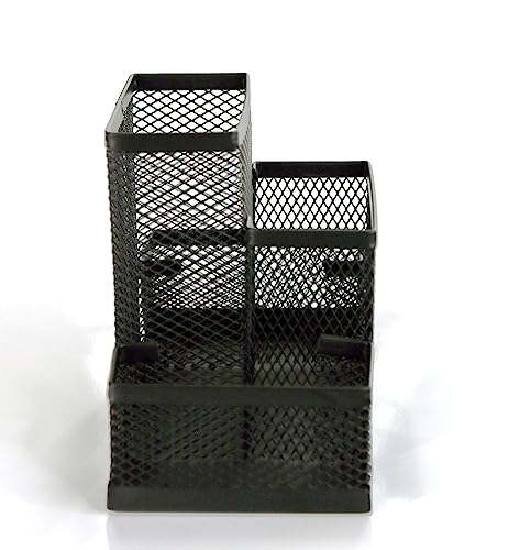Huron Pen Holder and Desk Organizer Caddy, 4 Compartment Storage for Pencils Pens Sticky Notes Office Desk Accessories for Home Office,Black Steel Mesh (1/4/24/96) (1 pc)