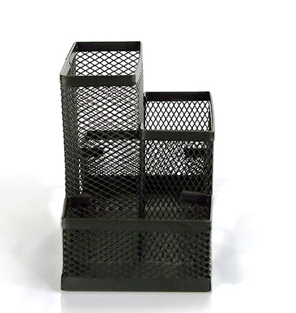 Huron Pen Holder and Desk Organizer Caddy, 4 Compartment Storage for Pencils Pens Sticky Notes Office Desk Accessories for Home Office,Black Steel Mesh (1/4/24/96) (1 pc)