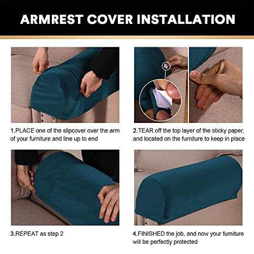 PrinceDeco 4 Pack Thick Velvet Stretch Armrest Covers for Chairs and Sofas Armchair Covers for Arms Couch Arm Covers Armrest Covers for Sofa Non Slip, Deep Teal - color: Deep Teal