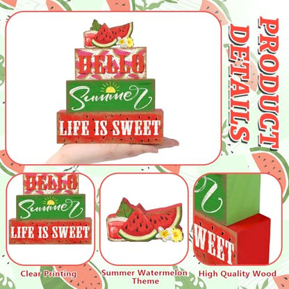 Britimes 4 Pcs Summer Wooden Tiered Tray Decor Set, Sweet Watermelon Table Decor Life is Sweet Farmhouse Rustic Wooden Coffee Table Centerpieces for Home Kitchen Office Decorations (Watermelon Style) - style: Watermelon