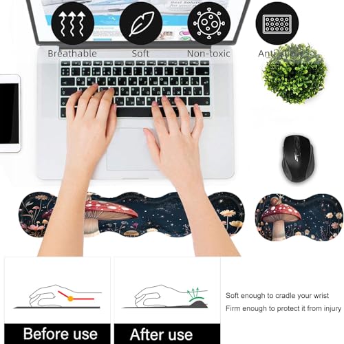 Bxgolkgd Desk Mat Set,Mouse Pad with Keyboard Wrist Rest & Mouse Wrist Rest,Wave-Shaped Design,Non-Slip Rubber Base,Ergonomic Desk Mat for Home,Office,Gaming,Mushrooms and Snails - color: Mushrooms and Snails