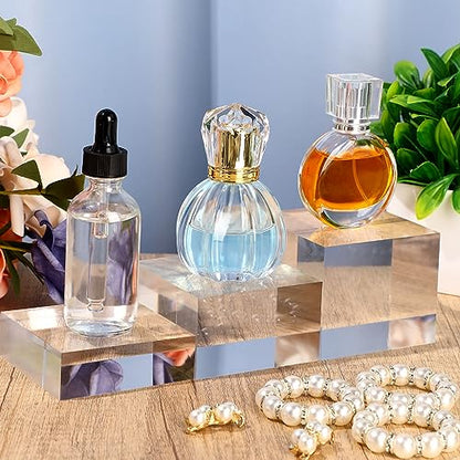 Geelin 9 Pcs Acrylic Risers Stand Display Block Decor Riser 3 Size Decor Clear Polished Cube Solid Pedestal Stand for Jewelry Perfume Photography Collection Food Doll Wedding High Density (Square) - style: Square
