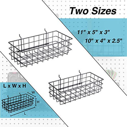Pegboard Basket Set of 2, Medium + Small Size Basket, Black - Hooks to Any Peg Board - Organize Tools, Workbench, Accessories, Garage Storage - Wall Organizer Attachments - size: c. Sizes S+M Pack