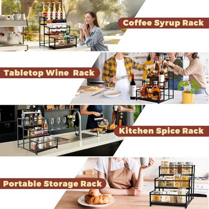 Coffee Syrup Rack Organizer, 3-Tier | Metal Bottle Holder, Holds 12 Bottles, Rustic Countertop Display Shelf, For Coffee Bar, Kitchen Cabinet, Pantry - color: 3-Tier