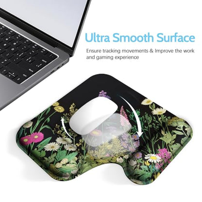 Ergonomic Mouse Pad with Gel Wrist Rest (1"& 1.2" Dual Height) - Mouse Pads Compact Mousepad Desk Mat Office, Gaming & Carpal Tunnel Relief | Non-Slip Rubber Base | Wildflower Black - color: Wildflower Black