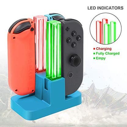 FastSnail Charging Dock Compatible with Nintendo Switch for Joy Con & OLED Model Controller with Lamppost LED Indication, Charger Stand Station Compatible with Joy Cons with Charging Cable (Blue) - color: Neon Blue, size: 6.2/7.0 inch