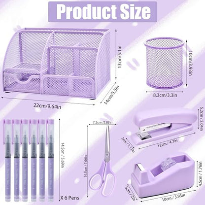 Purple Desk Accessories, 26Pcs Office Supplies and Desk Organizers, with Tape Dispenser, Stapler, Staple Remover Ect, Gift Box Packaging - color: Purple