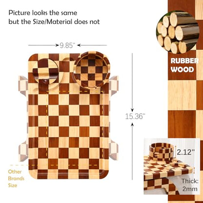 Nnewvante Couch Armrest Tray,3 in 1 Large 15.36"x9.85" Rubberwood Sofa Arm Cup Holder Clip on Side Table with 360°Rotated Phone/Drink Holder - color: Checkered