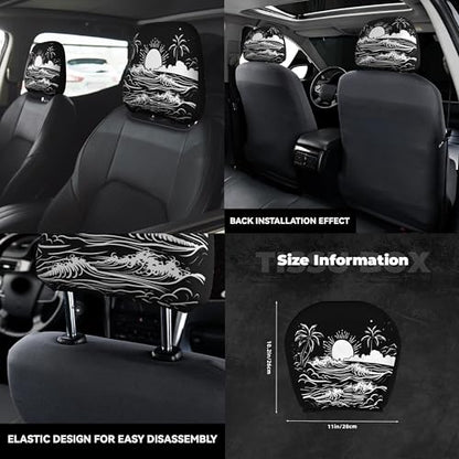 2 Pack Headrest Covers Black Seat Cover Accessories Car Headrest Protector Universal Fit to All Car/Truck Models (Sea) - color: Sunset Black