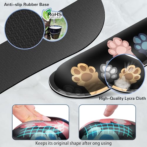 Canjoy Cute Cat Paws Mouse Pad Set, 4-in-1 XXL Large Mouse Pad + Keyboard Wrist Rest Support+ Coaster, (35.4×15.7 in) Extended Desk Pad Memory Foam Non-Slip Desk Mat for Home Office - color: Cat Paws