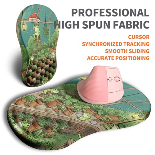 Ergonomic Joint Wrist Support Mouse Pad with Memory Foam Cushion Massage Bump, Carpal Tunnel Pain Relief Mousepad Slope Design for Wrist Rest, 11.8x7.9 in, Cute Frog - color: Cute Frog
