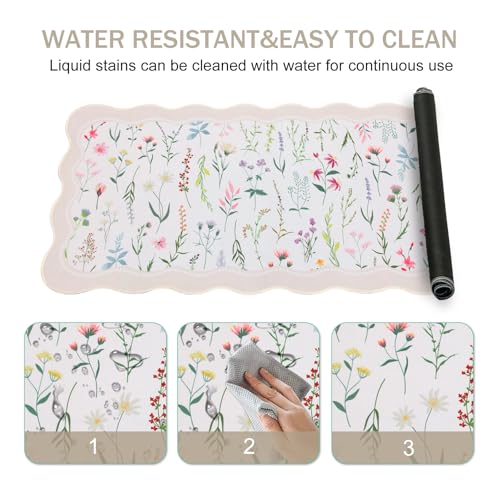 L-SPOUTTO Floral Mouse Pad,Botanical Desk Mat XXL Large Scalloped Gaming Mousepad,35.4x15.7in Non-Slip Keyboard Pad Waterproof Desktop Mat for Laptop Computer Work Game Home Office-Wild Flowers - color: Wild Flowers