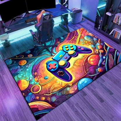 Game Area Rug Teen Boys Carpet, 3D Gaming Rugs Gamepad Controller Mat for Boys Girls Bedroom Playroom, Non-Slip Scrawl Style Gamer Rugs Children Gaming Area Rug (Scrawl Style 1, 79" x 59") - color: Scrawl Style 1, size: 4'11" x 6'7" (Rectangular)