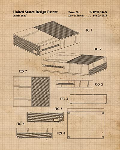 Classic Video Game Console Patent Prints, 4 (8x10) Unframed Photos, Wall Art Decor for Home Work Office Xbox Studio Tech Lounge Robotics Gears Online Battle Royales Gaming Shop School Student Teacher