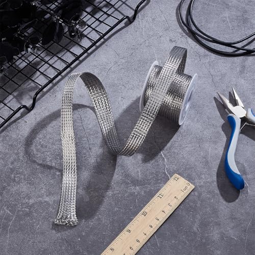 UNICRAFTALE 304 Stainless Steel Expandable Braided Cable Sleeve Knitting Scalable Network Ribbon Flat Cable Sleeve Cord Protector Wire Loom Tubing for Protect Cables 4m/roll - size: 4m x 12mm