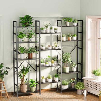 SUPERJARE Triple Bookshelf, Bookcase with 14 Open Display Shelves, Wide Book Shelf Book Case for Home & Office, 5 Tier, Black - color: Black, size: 5 Tier