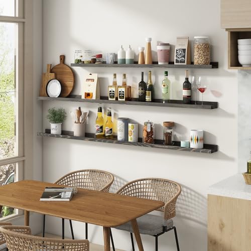 FLYJOE Picture Ledge Wall Shelves 16 inch Width Set of 2, Solid Pine Wood Rustic Floating Ledge Shelves for Wall for Kids' Room Bedroom Kitchen Bathroom Living Room Nursery Display Wall Decor, Grey - color: Grey, size: 16'', set of 2