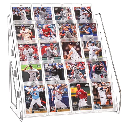 CELSOL Elevated 5 Tier Clear Acrylic Card Display Stand for Trading Cards, Sports Cards, Greeting Cards, Stickers – Slanted Holder for PSA Slabs, Vendors, Collectors & Retail (5 Tier 1 Pack)