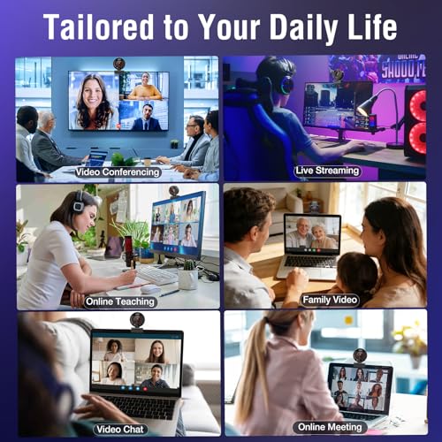 4K Webcam with Microphone for PC Laptop 1080P@60fps Web Cam with Privacy Cover for Streaming with PDAF 8X Digital Zoom for Desktop Camera for Mac Windows USB Web Cam for Teams/Twitch/Zoom/Meeting