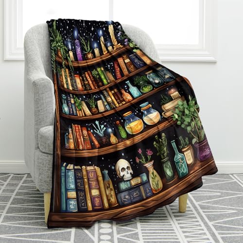Jekeno Bookshelf Books Blanket Gifts for Women Men Kids Boys Girls Dad Mom Teens Friends Birthday Christmas Halloween Easter Presents Home Bedroom Living Room Candle Starry Sky Throw Blanket 50"x60" - color: Black Brown Orange, size: 50"x60"