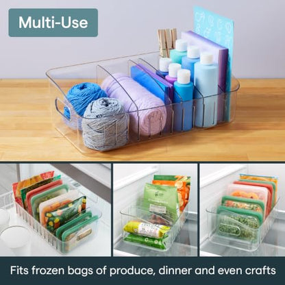 YouCopia FreezeUp Freezer Bin 15", BPA-Free Clear Fridge Organizer with Adjustable Dividers and Handles for Frozen Food and Leftovers - size: 15" Deep