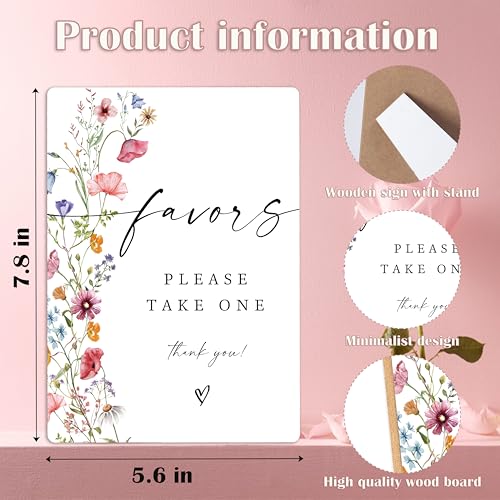 Favors Please Take One Sign, Flowers Bridal Shower Decor, Wedding Reception Table Decorations, Engagement Decorations, Boho Wooden Sign with Stand for Wedding Reception And Bridal Party Decor, 17 - color: Favors Please17