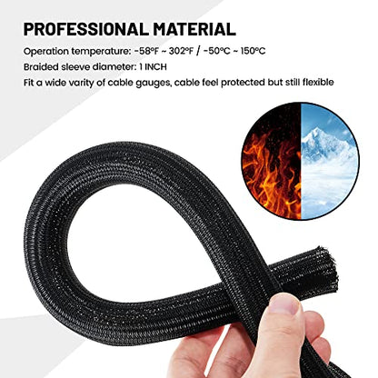 RED WOLF Cable Sleeves Cord Management Braided Wire Loom Split Sleeving 3/8 Inch x 10 FT Protector Wiring Cable Cover Flexible Self-Wrap for Automotive Home Office Anti-Scratch High-Temperature Black - size: 3/8" x 10FT