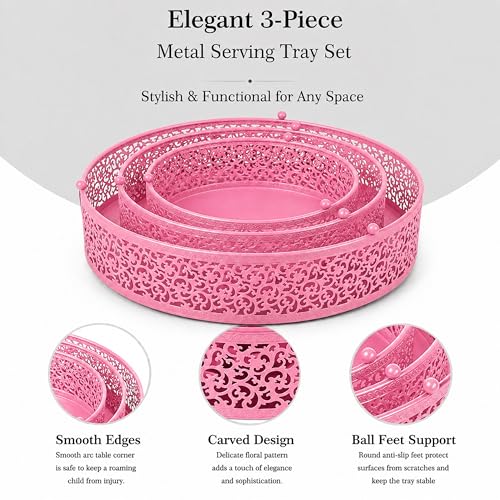 3-Piece Metal Cake Stand Set, Round Buffet Risers (8 to 12 Inch) – Sturdy Dessert Cupcake Pastry Candy Plate Stands for Wedding, Birthday Party & Event (3P-Pink) - color: Pink, size: 3P-Round(8IN to 12 IN)
