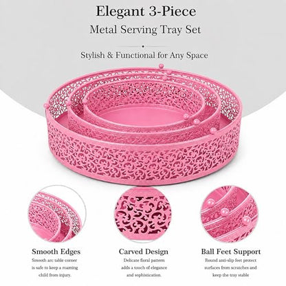 3-Piece Metal Cake Stand Set, Round Buffet Risers (8 to 12 Inch) – Sturdy Dessert Cupcake Pastry Candy Plate Stands for Wedding, Birthday Party & Event (3P-Pink) - color: Pink, size: 3P-Round(8IN to 12 IN)