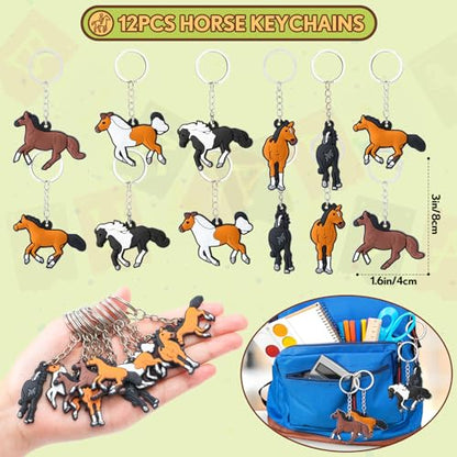 SNLN 12Sets Horse Party Favors Birthday Supplies Boy Girl Kid, Drawstring Bag Silicone Bracelet Tattoo Sticker Keychain Horse Themed Pinata Filler Cowboy Cowgirl Rodeo Western Party Favors Supplies - style: Horse