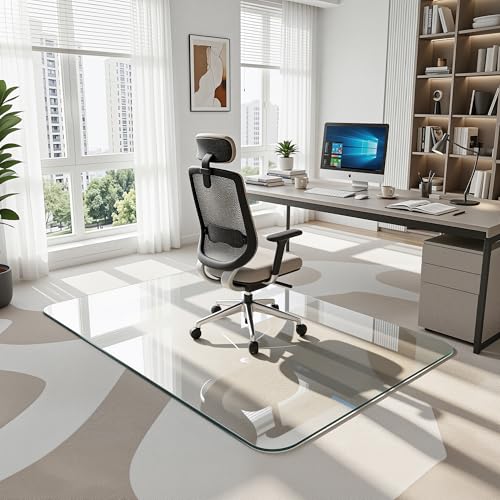 Antok Tempered Glass Chair Mat, 48"x72" Office Chair Mat for Carpet & Hardwood Floors, Heavy Duty 1/5" Desk Chair Mat for Smooth Rolling at Home or Office - size: 48"x72"