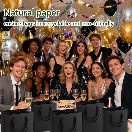 GEGIBOA Black Gift Bags With Handles, 8x5x10 Inch Sturdy Kraft Paper Gift Bags, Bulk for Wedding, Party, Birthday, Business and Shopping, Medium Size (1 Count (Pack of 30)) - size: Black-M-30-pcs