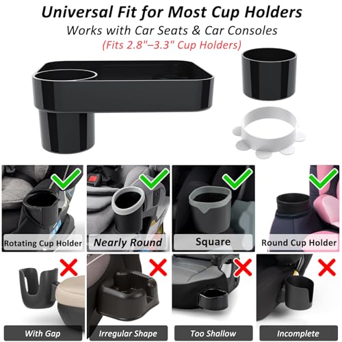 Car Seat Snack Tray for Toddlers, Reduces Mess Square Travel Tray Cup Holder Snack Tray, Durable Car Food Tray for Kids, Universal Fit Kids Travel Road Trip Essentials (Black) - color: Black