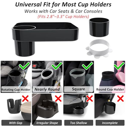 Car Seat Snack Tray for Toddlers, Reduces Mess Square Travel Tray Cup Holder Snack Tray, Durable Car Food Tray for Kids, Universal Fit Kids Travel Road Trip Essentials (Black) - color: Black