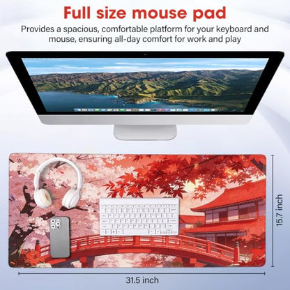 Large Mouse Pad 31.5x15.7 Inch - Starter Desk Mat for Office and Gaming, Non Slip Rubber Bottom, Stitched Edges, Easy Clean, Maple Leaf - color: Maple Leaf, size: 31.5" x 15.7"
