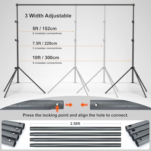 LINCO Lincostore Backdrop Support Stand Kit 10x7.1ft Adjustable Photography Studio Photo Background Support System with Carrying Bag for Green Screen Muslin, 4173-U (10ft Wide 7.1ft high) - size: 10ft wide 7.1ft high