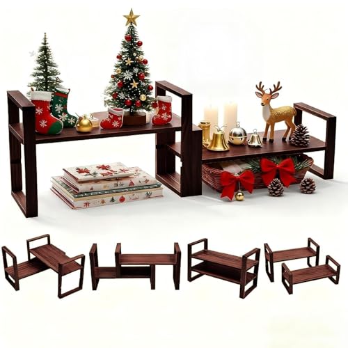 Desk Shelf, 100% Solid Wood Adjustable Desktop Bookshelf, No Tools, Nails or Glue Required for 130lb Load Capacity for Living Room, Office, Books, Cookbooks, Interlocking Joints Walnut Colour - color: Interlocking Joints Walnut Colour